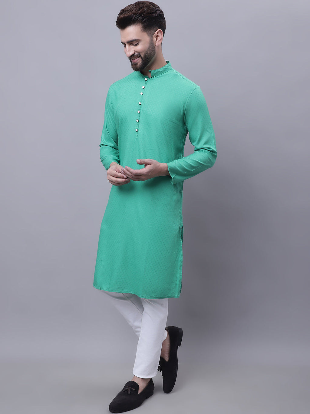 Even Apparels Green Kurta With Band Collar - Distacart