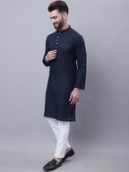 Even Apparels Blue Pure Cotton Kurta With Band Collar - Distacart