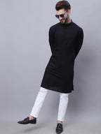 Even Apparels Black Pure Cotton Kurta With Band Collar - Distacart