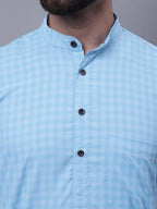 Even Apparels Blue Pure Cotton Short Sleeves Kurta With Band Collar - Distacart