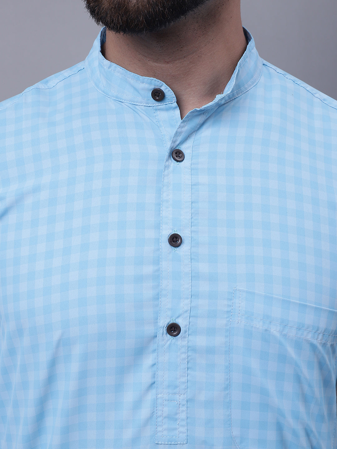 Even Apparels Blue Pure Cotton Short Sleeves Kurta With Band Collar - Distacart