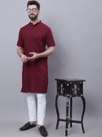 Even Apparels Red Pure Cotton Short Sleeves Kurta With Band Collar - Distacart