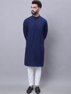 Even Apparels Blue Pure Cotton Kurta With Band Collar - Distacart