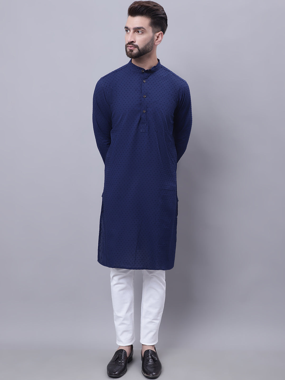 Even Apparels Blue Pure Cotton Kurta With Band Collar - Distacart