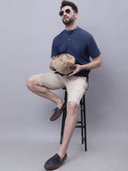Even Apparels Blue Pure Cotton Short Kurta With Band Collar - Distacart