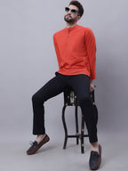 Even Apparels Orange Pure Cotton Short Kurta With Band Collar - Distacart