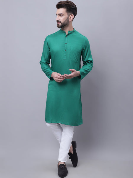 Even Apparels Green Kurta With Band Collar