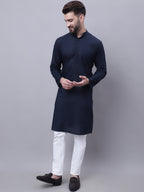 Even Apparels Blue Pure Cotton Kurta With Band Collar - Distacart
