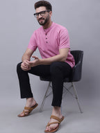 Even Apparels Pink Pure Cotton Short Kurta With Band Collar - Distacart