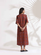 trueBrowns Brown Cotton Print pleated Dress - Distacart
