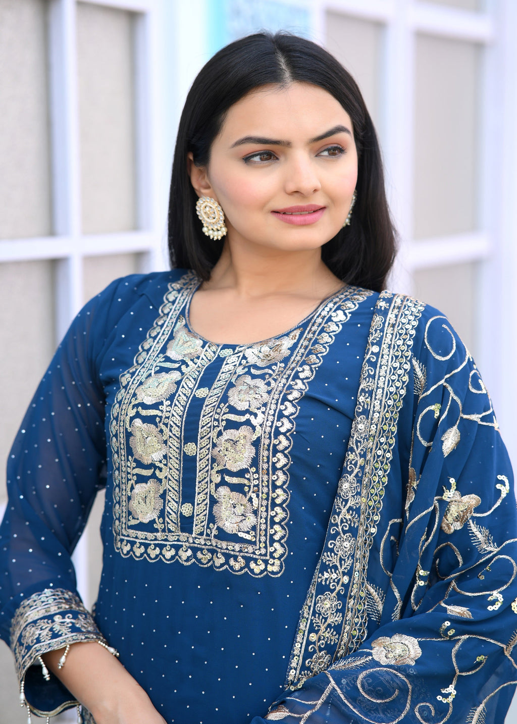 Teeya Creation Blue Color Faux Georgette Silk Heavy Embroidery Work Fully Stitched Salwar Suit