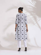 trueBrowns White Cotton Geometric Print Angrakha Kurta Set - Distacart