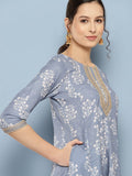 Ahalyaa Floral Printed Midi A-Line Ethnic Dress - Distacart