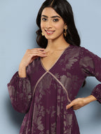 Ahalyaa Floral Print Puff Sleeves Empire Crepe Ethnic Dress - Distacart