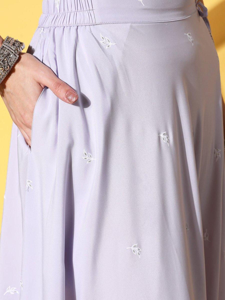 Ahalyaa Blue & White Printed Sequinned Ready to Wear Lehenga & Blouse With Dupatta