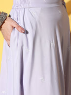 Ahalyaa Blue & White Printed Sequinned Ready to Wear Lehenga & Blouse With Dupatta