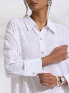 trueBrowns White Cotton Schiffli Shirt Kurta Set - Distacart