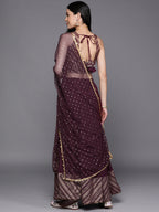 Indian Clothing Ahalyaa Purple & Gold-Toned Printed Sequinned Foil Print Ready to Wear Lehenga & Blouse With Dupatta