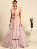 House of Panchhi Pink Net Multi Sequins with heavy Zarkan embroidery Lehenga choli & Dupatta