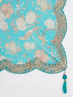 House of Panchhi Sea Green Colour Organza Floral Design Digital Print Lehenga Choli & Dupatta