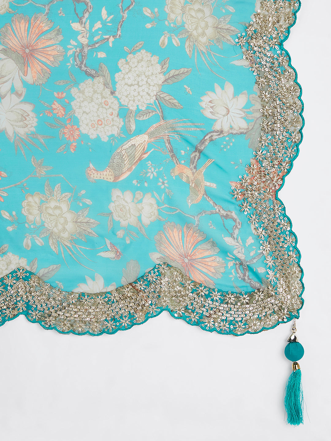 House of Panchhi Sea Green Colour Organza Floral Design Digital Print Lehenga Choli & Dupatta