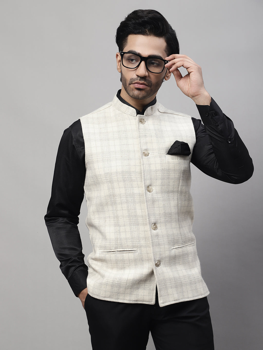 Even Apparels Men's Cream Pure Wool Nehru Jacket