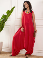 InWeave Red Round Sleeveless Jumpsuit
