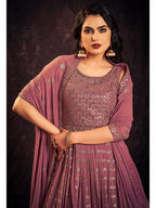 Myra Mauve Real Georgette Designer Gown Style Suit - Distacart