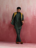 trueBrowns Men's Mustard Cotton Reversible Nehru Jacket