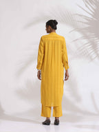 trueBrowns Yellow Cotton Pleated Shirt Kurta Set - Distacart