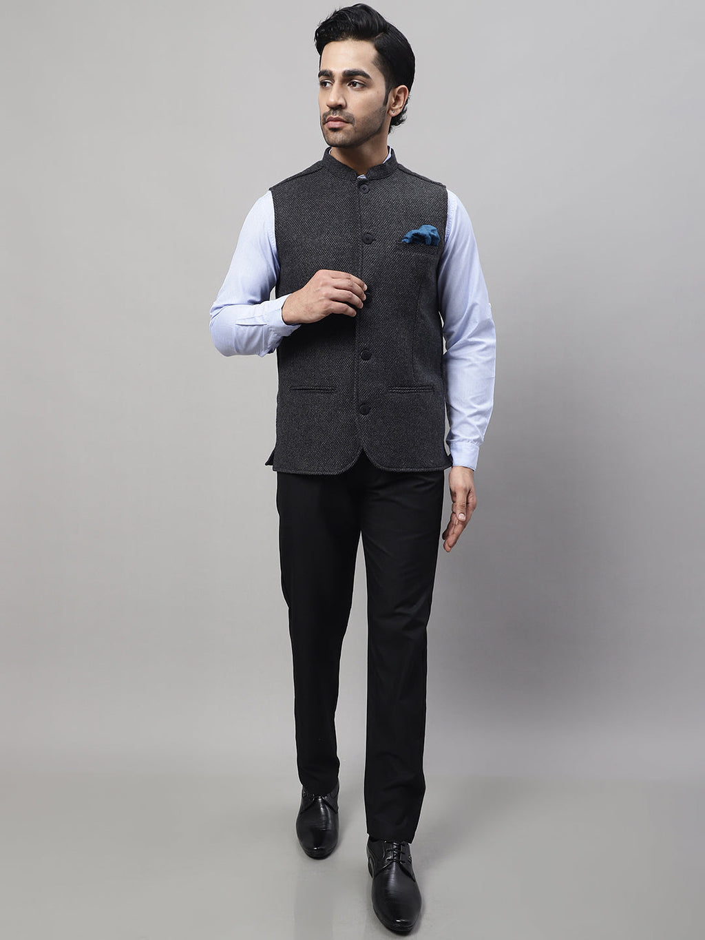 Even Apparels Men's Grey Pure Wool Nehru Jacket