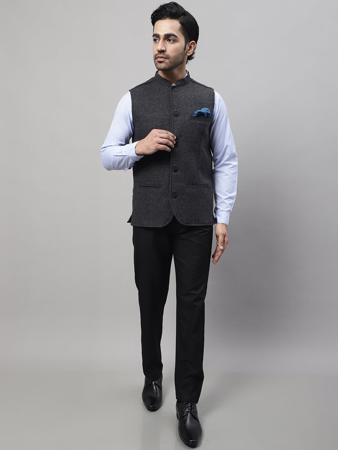 Even Apparels Men's Grey Pure Wool Nehru Jacket