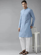 Fabmade Men Blue Cotton Linen Kurta