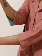 trueBrowns Peach Cotton Linen Kurta Pant Set - Distacart