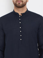 Even Apparels Blue Pure Cotton Kurta With Band Collar - Distacart