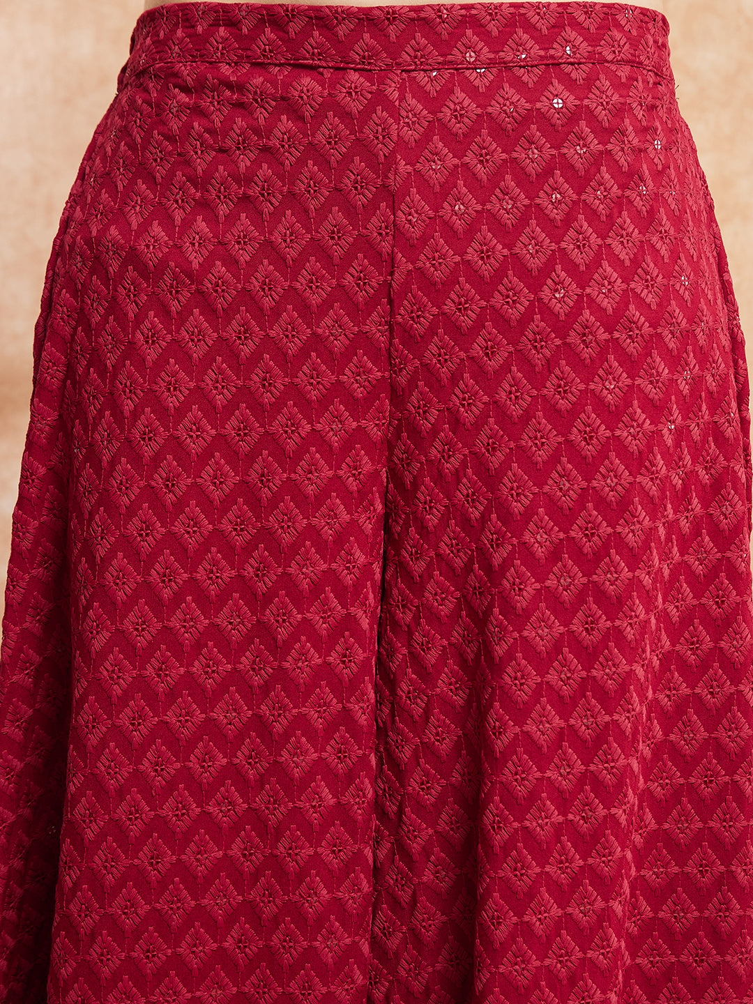 InWeave Women's Maroon Chikankari Long Anarkali Kurta Sharara Set