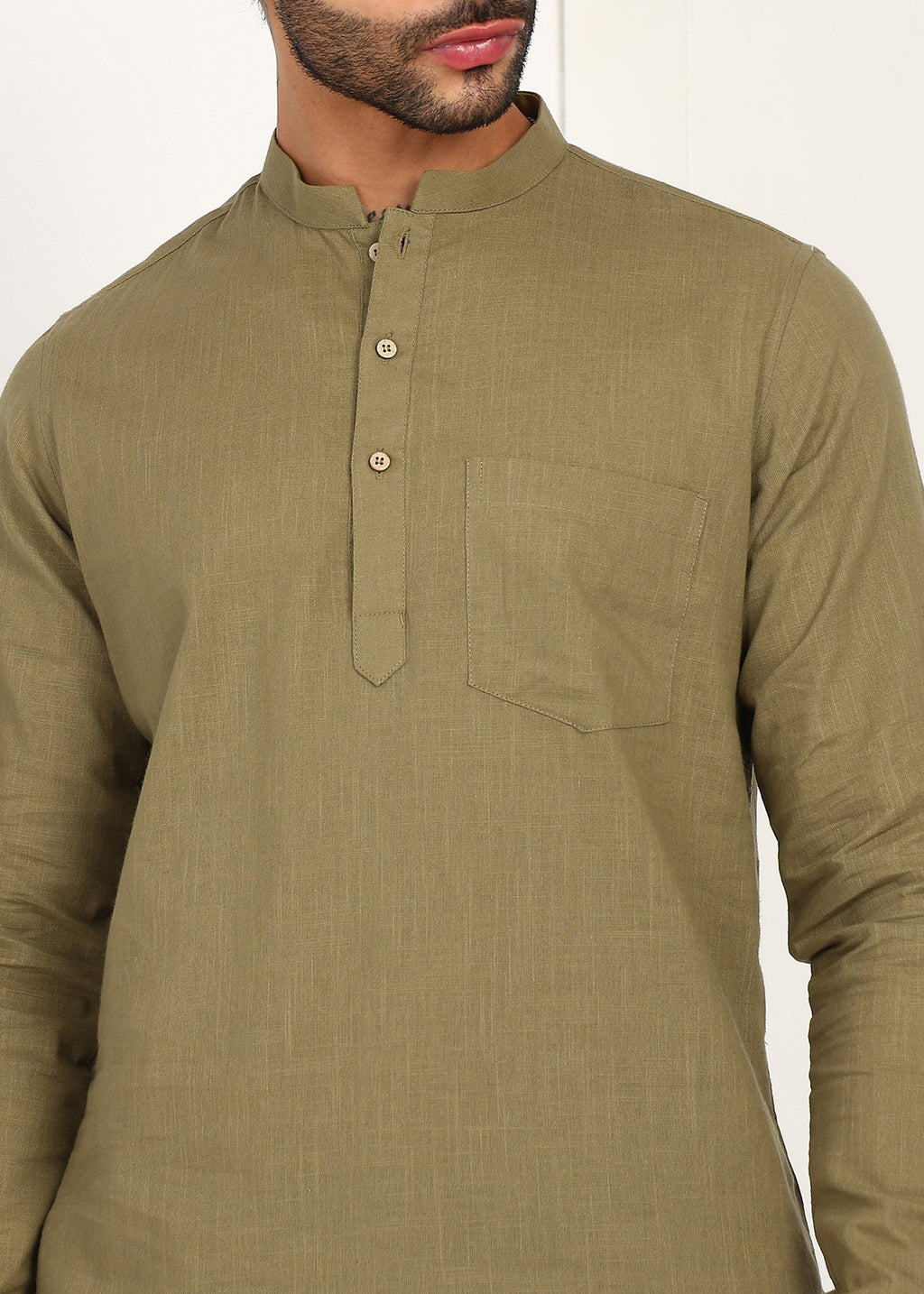 Fabmade Olive Dune Linen Short Kurta Co-Ord Set