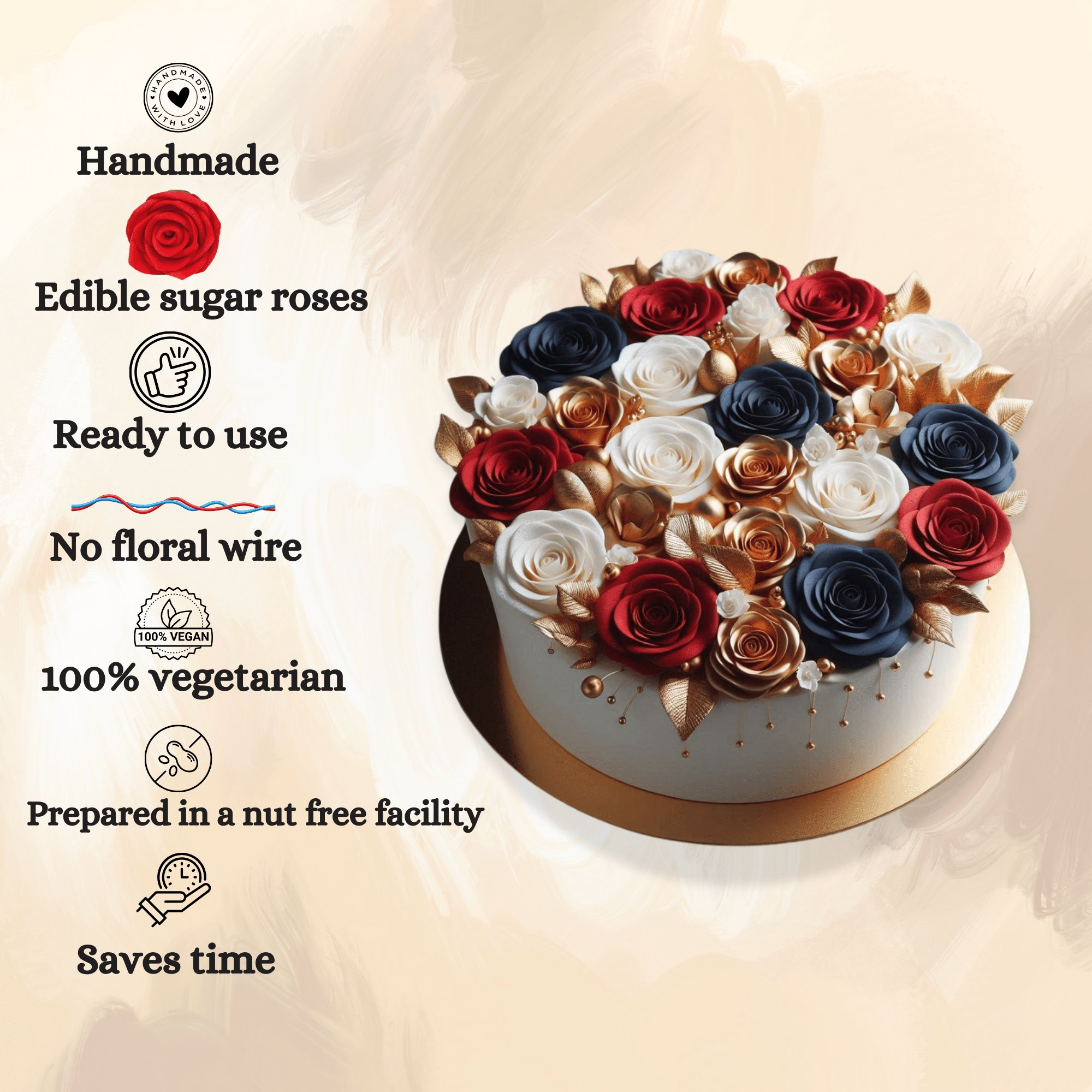 confect edible sugar roses cake toppers for cupcakes doughnut cake decorations pack of 12 j4 roses 03