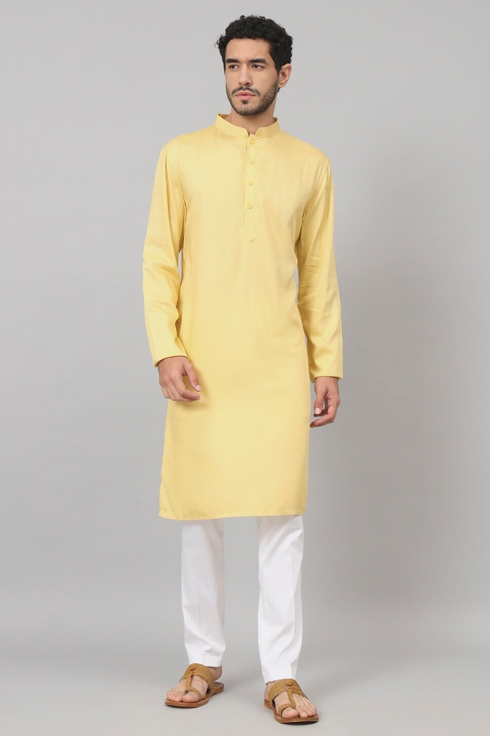 Giza Cotton Yellow Plain Kurta by Hilo Design