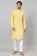 Giza Cotton Yellow Plain Kurta by Hilo Design
