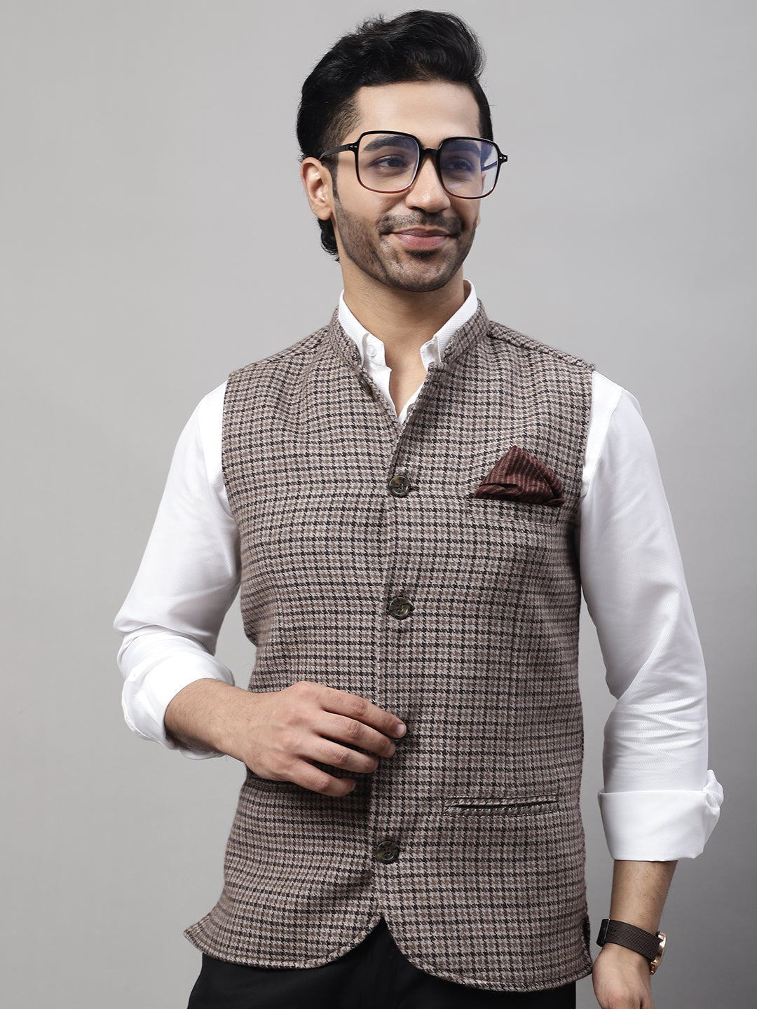 Even Apparels Men's Beige Pure Wool Nehru Jacket