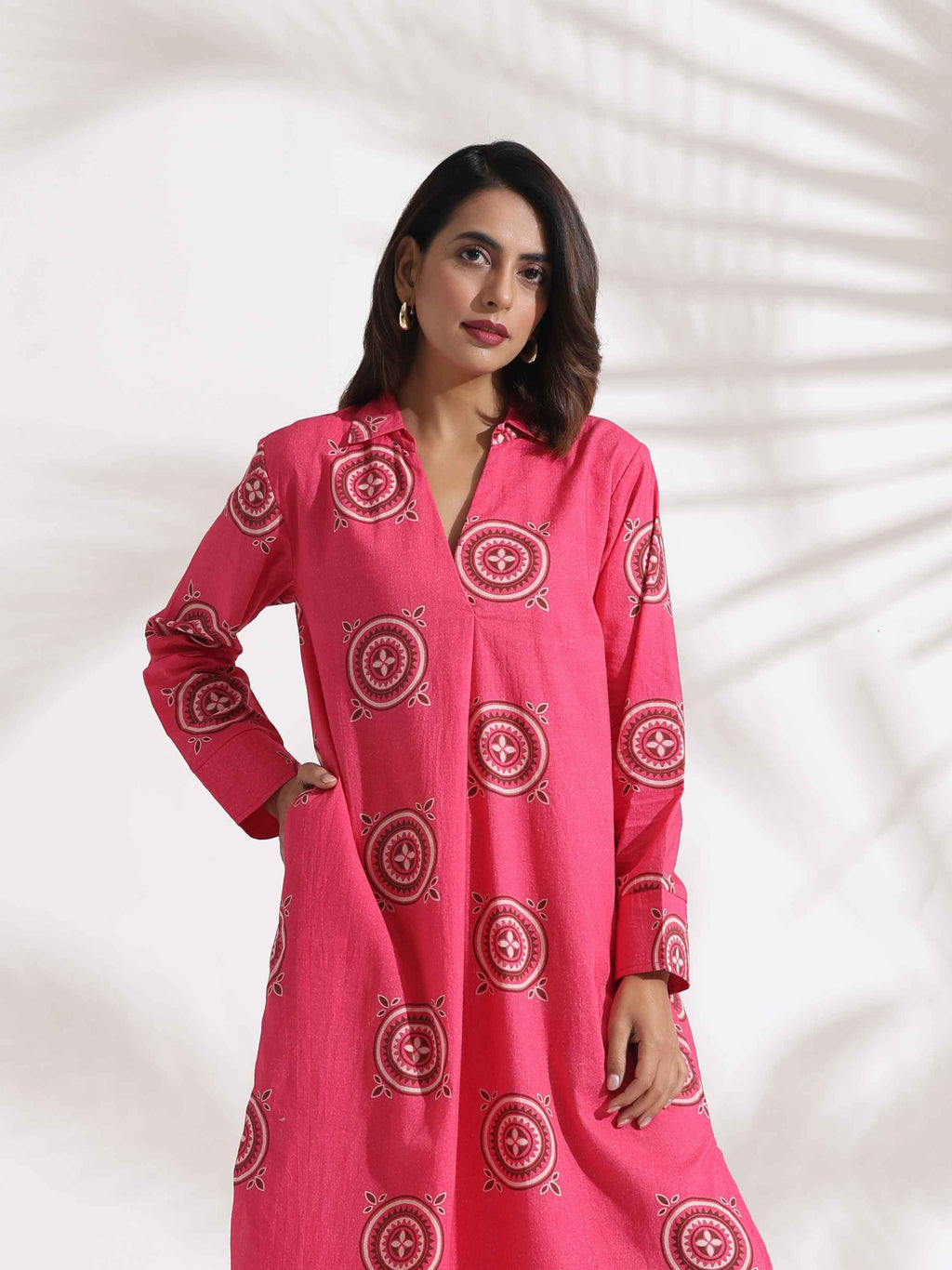 trueBrowns Pink Cotton Print A-line Dress - Distacart