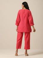 trueBrowns Bright Pink Slub Texture Baggy Sleeve Co-Ord Set | Relove - Distacart