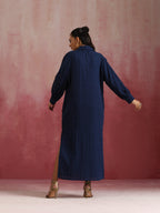 trueBrowns Dark Blue Cotton Dobby Dress - Distacart
