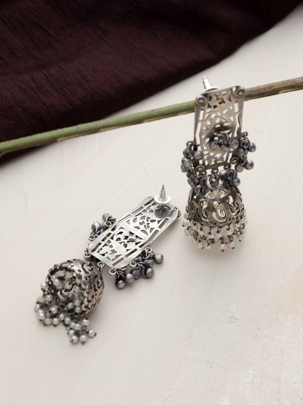 trueBrowns Silver Tone Floral Jhumka Earrings - Distacart