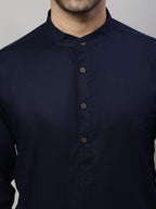 Even Apparels Blue Pure Cotton Kurta With Band Collar - Distacart