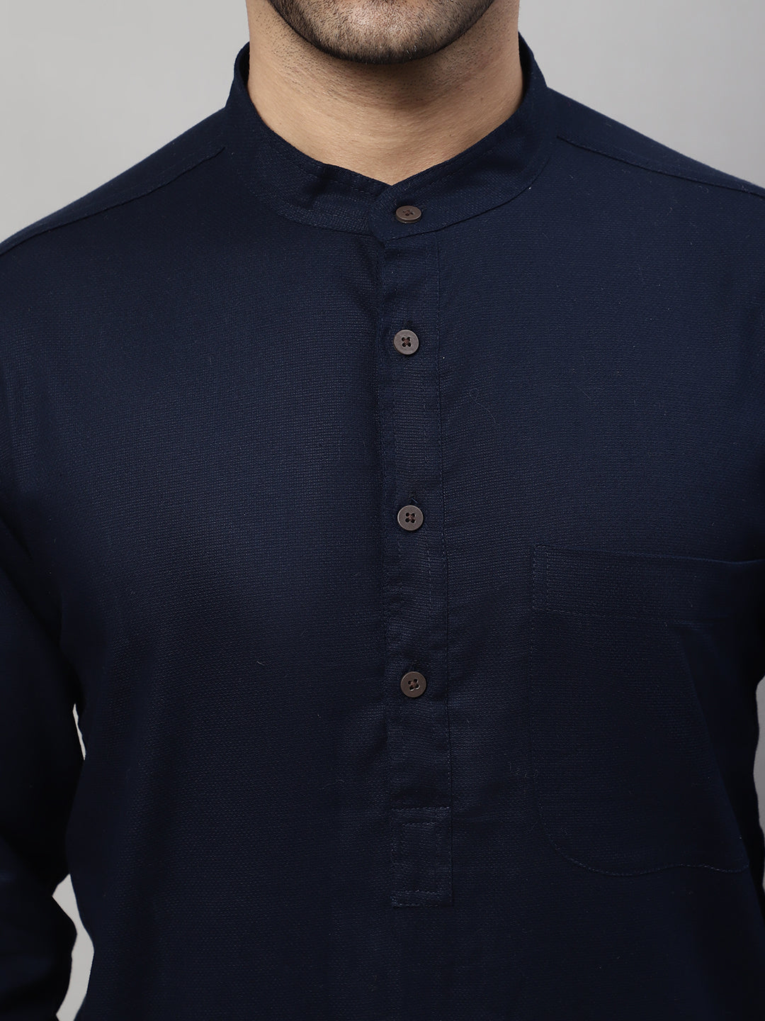 Even Apparels Blue Pure Cotton Kurta With Band Collar - Distacart