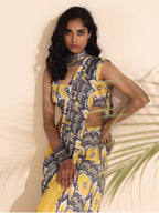 trueBrowns Yellow Muslin Ikat Saree