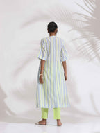 trueBrowns White Cotton Multi Stripe Flared Kurta Set - Distacart