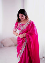 Lorenvalley Fashion Magenta Jimmy Choo with Embroidery Threads Codding & Sequins Work Saree with Blouse - Distacart